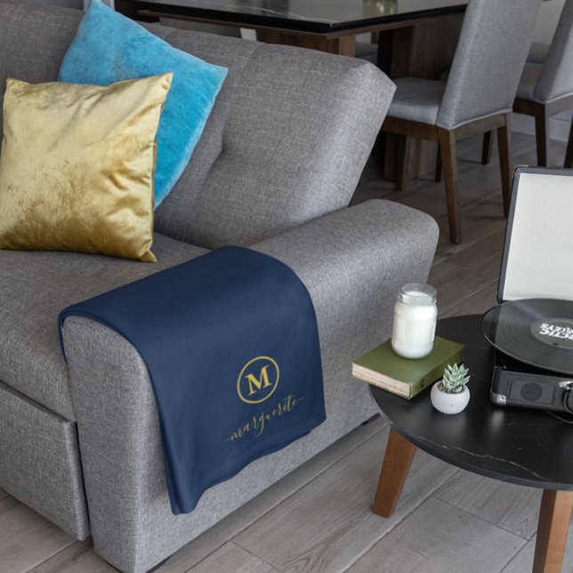 Cobertor De Velo Monograma marinho Azul e Dourado (Criador carregado)