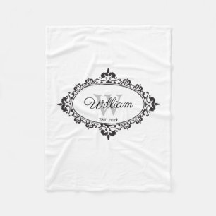 Cobertor De Velo Monograma minimalista de Damasco preto e branco