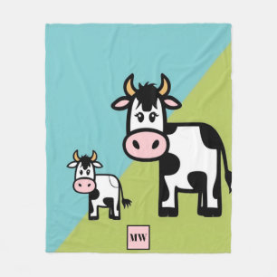 Cobertor De Velo Monograma minimalista, de vaca de desenho animado