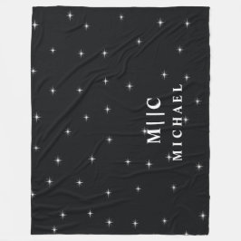 Cobertor De Velo monograma moderno das estrelas retro preto e branc