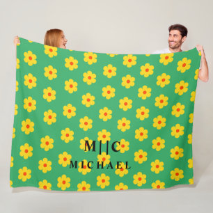 Cobertor De Velo Monograma moderno verde retro-floral