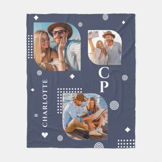 Cobertor De Velo Monograma Nome 3 Tendência de Colagem de Fotos (Frente)