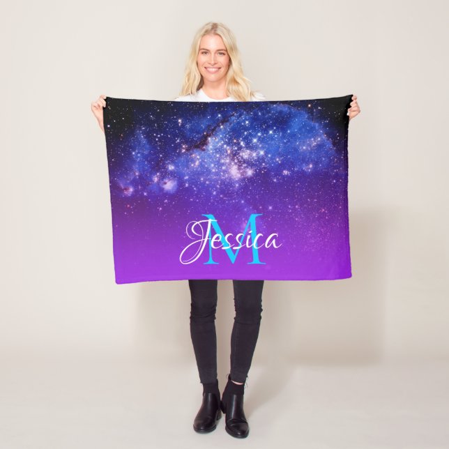 Cobertor De Velo Monograma Ombre Celestial Estrelas Azul Violeta Br (In Situ)