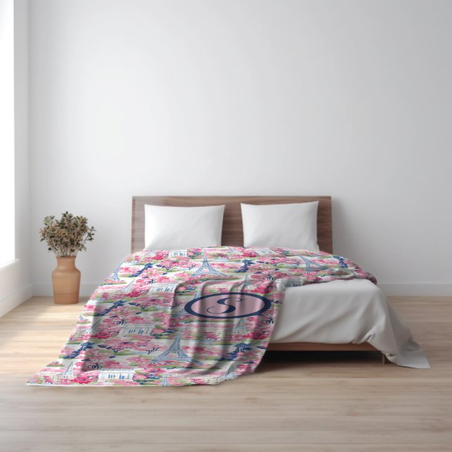 Cobertor De Velo Monograma Padrão Paris Rosa e Azul (Criador carregado)