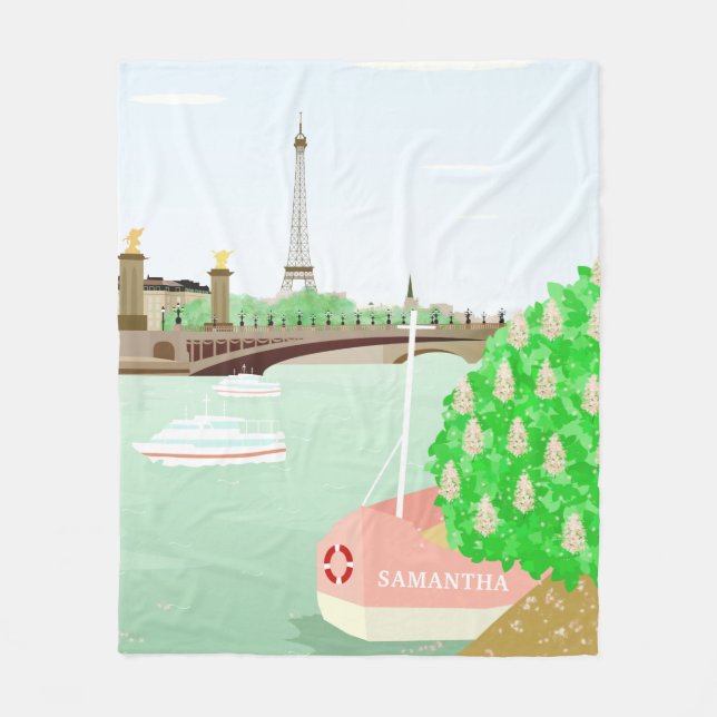 Cobertor De Velo Monograma Paris Cityscape Primavera Fleece Blanket (Frente)