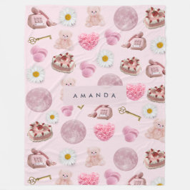 Cobertor De Velo Monograma Personalizado Coquette Rosa Moon Feminin