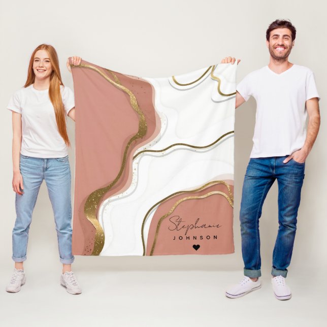 Cobertor De Velo Monograma Personalizado de Agatos Dourados Rosa-Bl (In Situ)