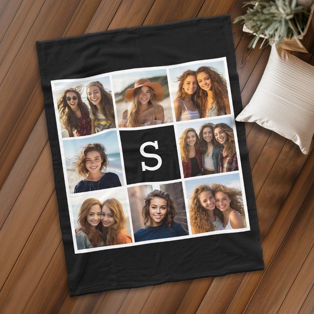 Cobertor De Velo Monograma Personalizado de Colagem de Fotos em Bra (Personalized fleece blanket with 8 photos and a monogram)