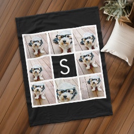 Cobertor De Velo Monograma Personalizado de Colagem de Fotos Preto 