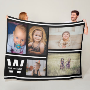 Cobertor De Velo Monograma personalizado de múltiplas fotos em pret