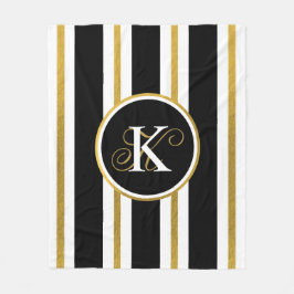Cobertor De Velo Monograma Personalizado de Stripes Negras e Dourad