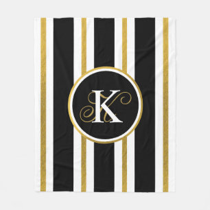 Cobertor De Velo Monograma Personalizado de Stripes Negras e Dourad