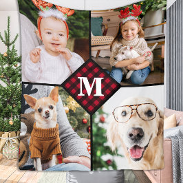 Cobertor De Velo Monograma Personalizado de Xadrez Vermelha de Buff