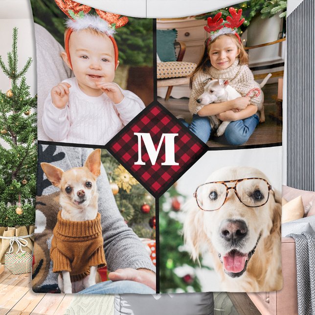 Cobertor De Velo Monograma Personalizado de Xadrez Vermelha de Buff (Criador carregado)