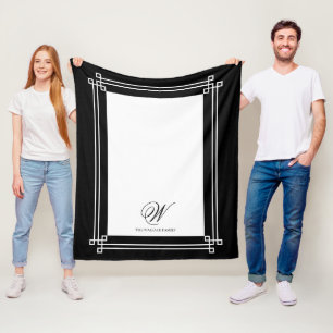Cobertor De Velo Monograma Personalizado Elegante Preto e Branco