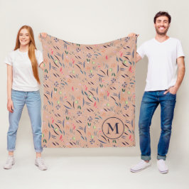 Cobertor De Velo Monograma Personalizado Floral Watercolor Fleece B