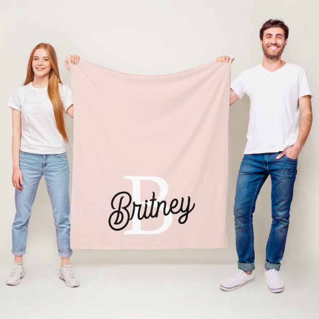 Cobertor De Velo Monograma Personalizado Moderno e Nome Pastel Rosa (In Situ)