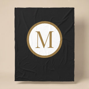 Cobertor De Velo Monograma Personalizado Preto e Dourado no Centro