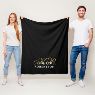 Cobertor De Velo Monograma Preto Dourado Branco Minimalista Elegant