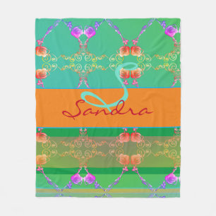 Cobertor De Velo Monograma Rosa Heart Apricot Teal e Moss