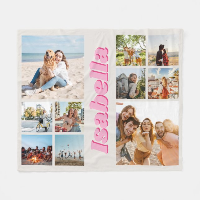 Cobertor De Velo Monograma Rosa Moderno Personalizado 10 Colagem de (Frente (Horizontal))