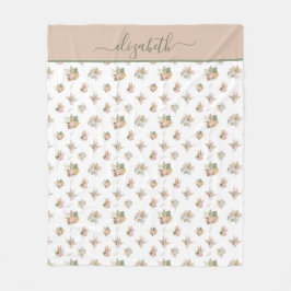 Cobertor De Velo Monograma Script Boho Pampas Grass Rosa Beige Verd