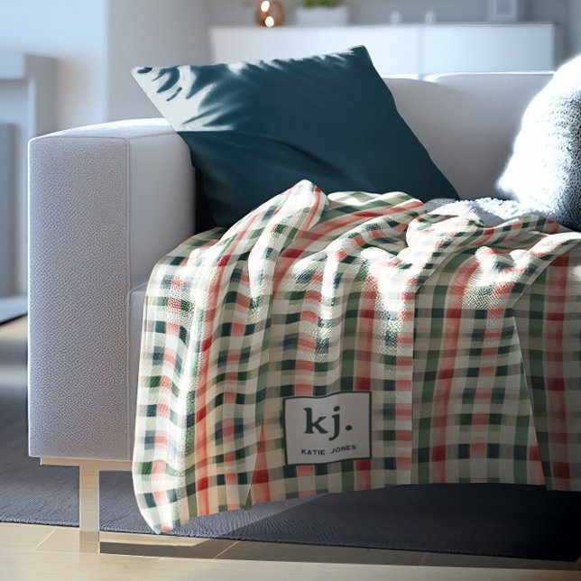 Cobertor De Velo Monograma Suave Evergreen Gingham (Criador carregado)