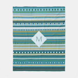 Cobertor De Velo Monograma Tribal Teal Blue Patterno Fleece Blanket