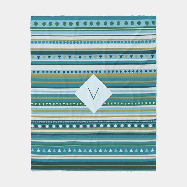 Cobertor De Velo Monograma Tribal Teal Blue Patterno Fleece Blanket (Frente)