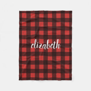 Cobertor De Velo Monograma Vermelho Preto Plaid Buffalo Nome Person