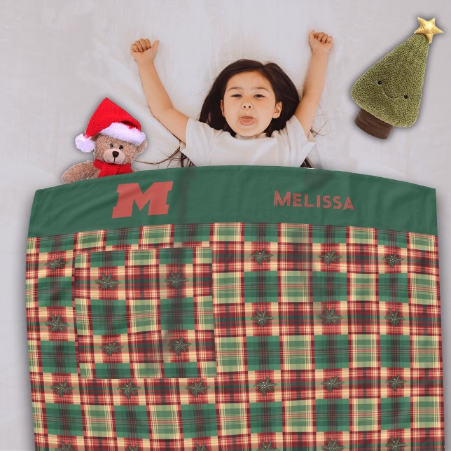 Cobertor De Velo Monograma Xadrez Festiva de Natal (Criador carregado)