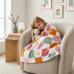 Cobertor De Velo Monograma Xadrez Multicolorido Boho