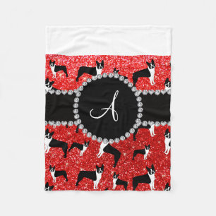 Cobertor De Velo Monogramas neon red glitter boston terriers