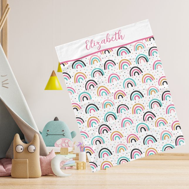 Cobertor De Velo Monogrammed Boho Rainbows Pink Teal Orange  (Criador carregado)