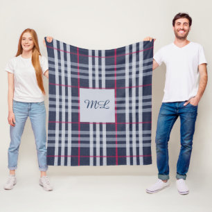 Cobertor De Velo Monogrammed London Xadrez Checked Marinho Blue