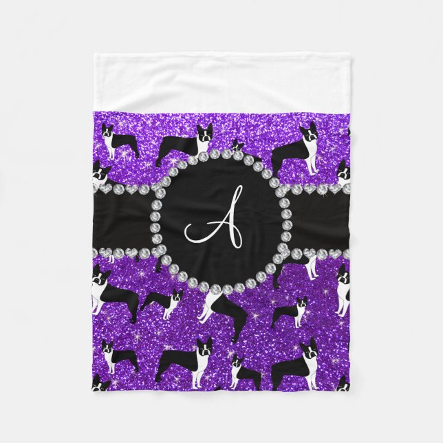 Cobertor De Velo Monogramo Ingo, purple glitter boston terriers (Frente)
