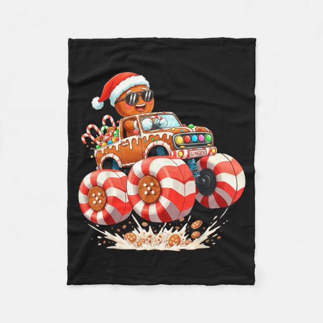 Cobertor De Velo Monster Truck Gingerbread Man Christmas  (Frente)