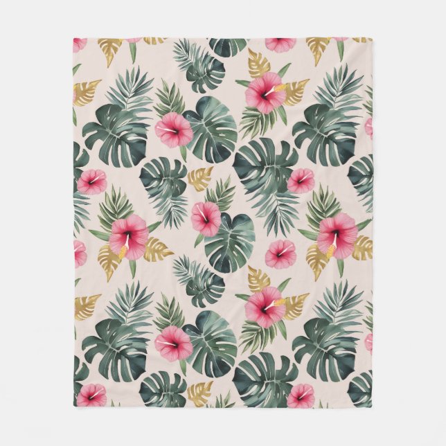Cobertor De Velo Monstera e Hibiscus Pattern (Frente)