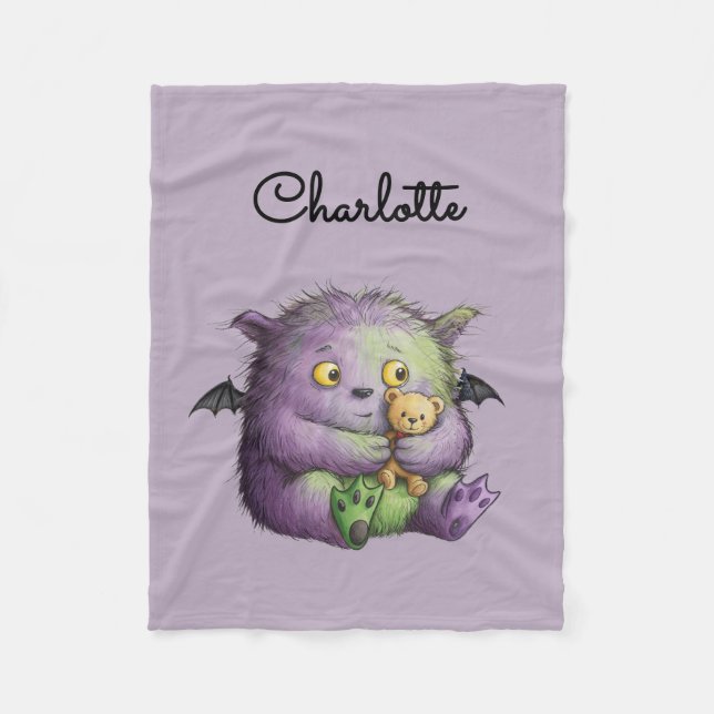 Cobertor De Velo Monstro Fofo Roxo Verde e Felpudo para Crianças (Frente)