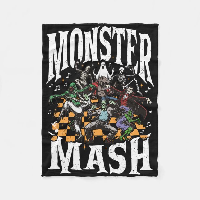 Cobertor De Velo Monstro Mash Retro Halloween Monstro Engraçado Spo (Frente)