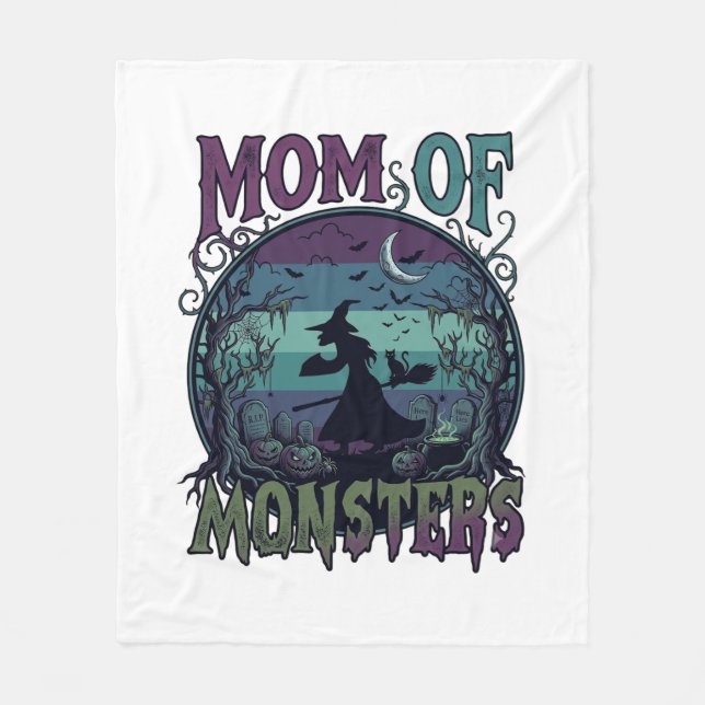 Cobertor De Velo Monstros Mãe Halloween Bruxa Lua Abóboras Cemitéri (Frente)