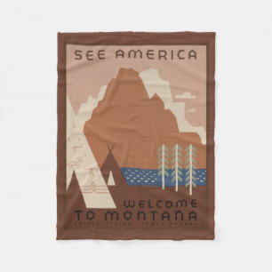 Cobertor De Velo Montana State WPA Viagem AD, Native American Fleec