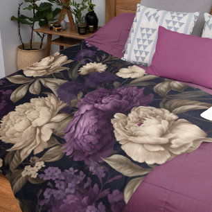 Cobertor De Velo Moody Floral Peonies Purple Cream Gothic