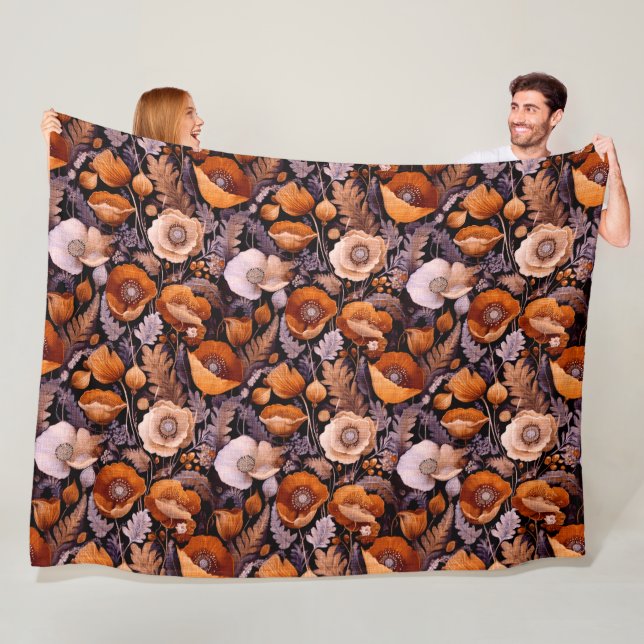 Cobertor De Velo Moody poppies on black pattern (In Situ)