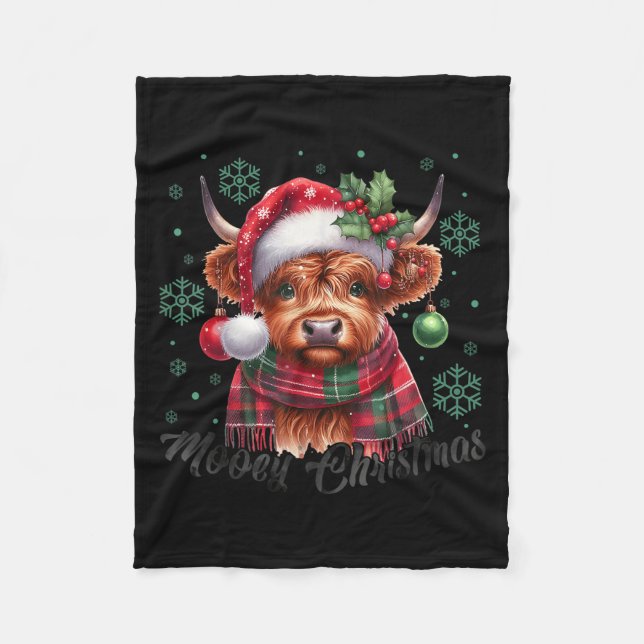 Cobertor De Velo Mooey Christmas Highland Cow Christmas Lights Cow  (Frente)