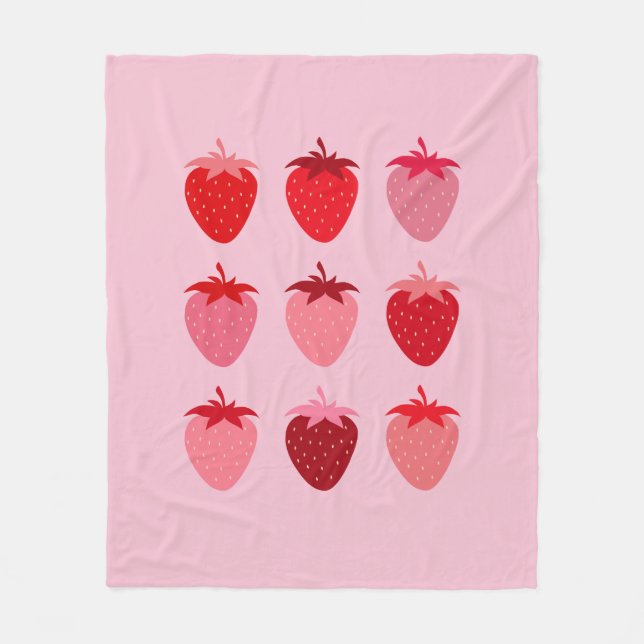 Cobertor De Velo Morangos Aestéticos Rosa E Vermelho (Frente)