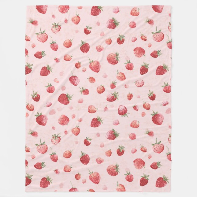 Cobertor De Velo Morangos Frutas Vermelhas Rosadas (Frente)
