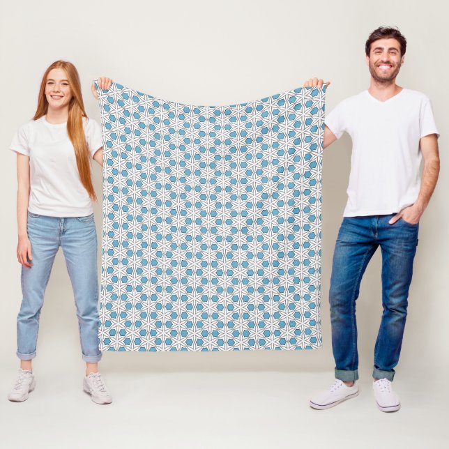 Cobertor De Velo Mosaico Floral Branco e Azul (In Situ)