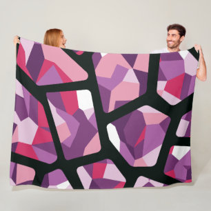 Cobertor De Velo Mosaico Geométrico, Rosa Vibrante e Gemas Roxos