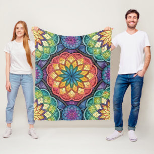 Cobertor De Velo Mosaico Mandala Arco-Íris Radiante – Vidro Fosco
